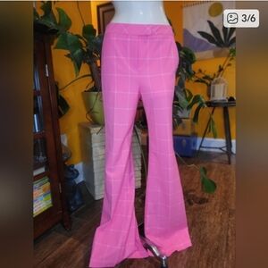 Trina Turk Flared Pink Checkered Pants